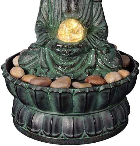 Indoor Tabletop Zen Fountain Buddha Statue with LED Light and Glass Ball