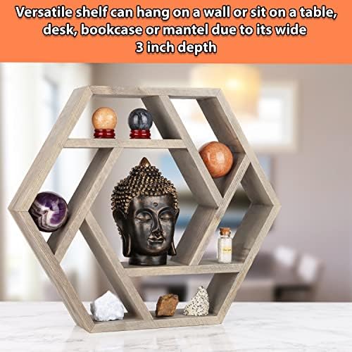 Venture Decor Crystal Display Shelf Hexagon Floating Wall Mount for Healing Stones and Chakra Decor