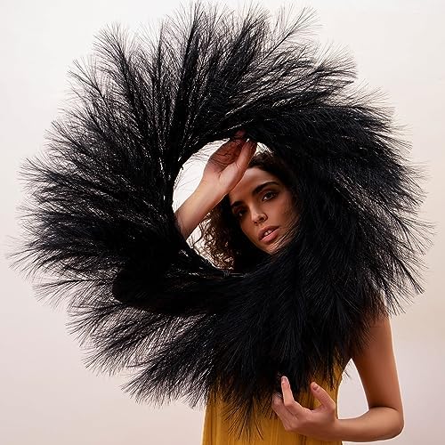 PERFNIQUE Pampas Grass Wreath 276 Inch Black Silk Boho Decor