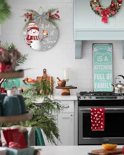 Welcome Sign Christmas Wreath Decorations Red Snowman Wood Sign