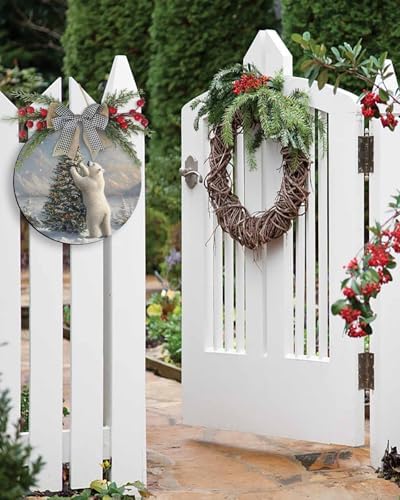 Welcome Sign Christmas Wreath Decor Round Wood Sign