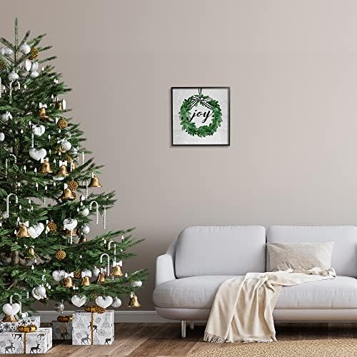 Stupell Industries Joy Sentiment Green Winter Leaf Wreath
