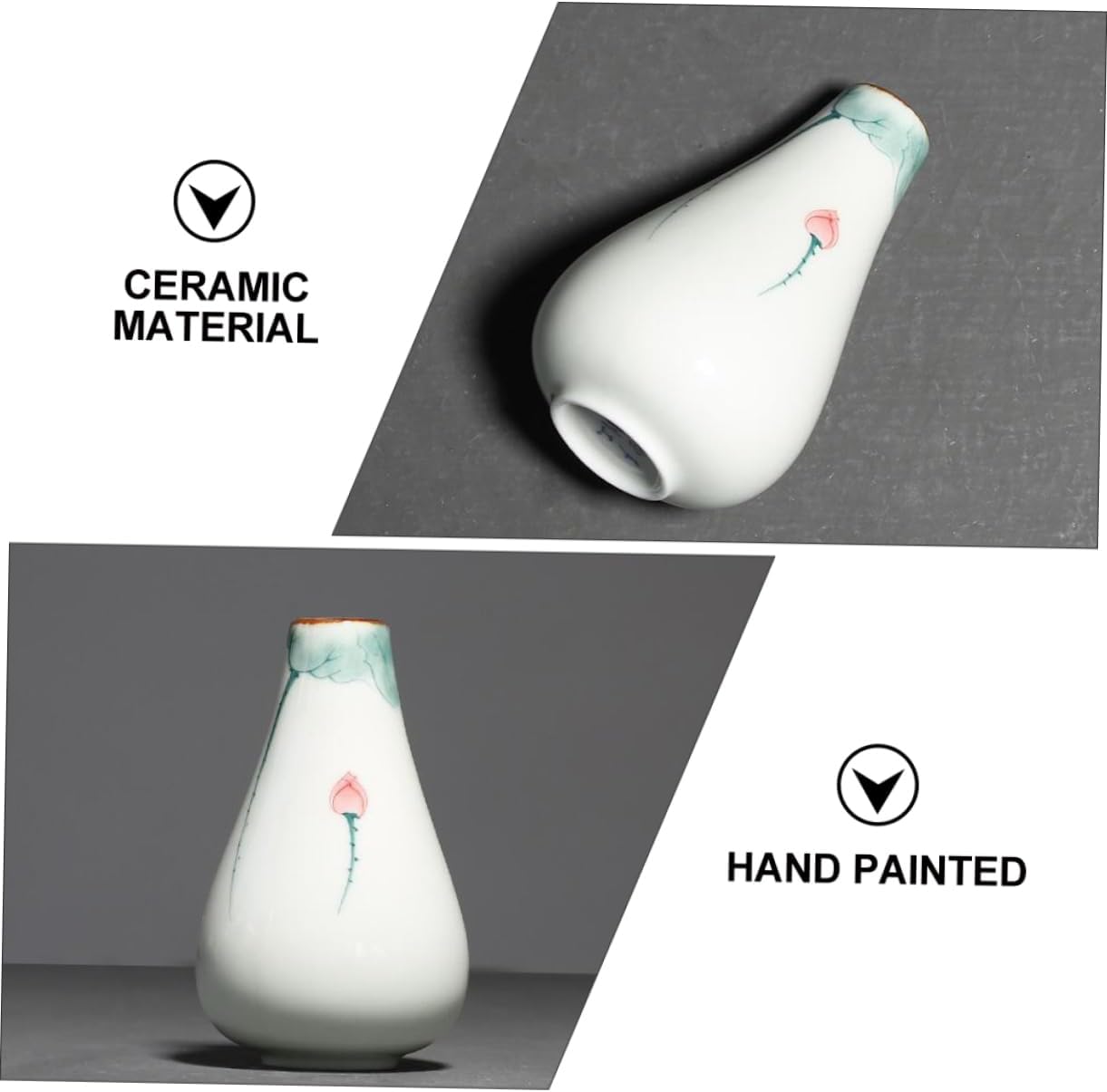 Hand Painted Lotus Ceramic Flower Vase for Desk Decor