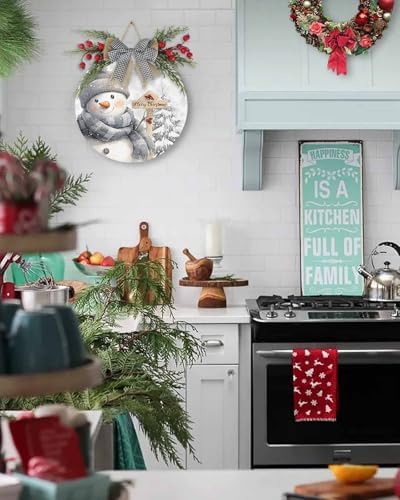 Welcome Sign Christmas Wreath Decorations Snowman Wood Wall Decor