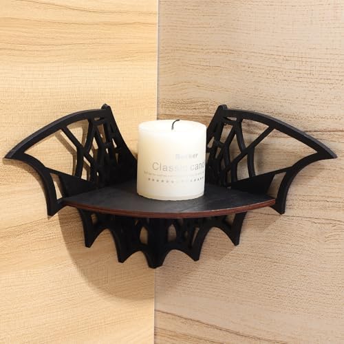 Gothic Floating Corner Shelf Black Wooden Storage Rack for Spooky Decor