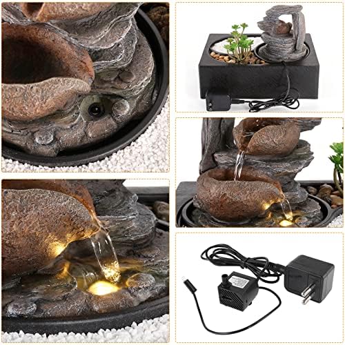 WICHEMI Tabletop Water Fountain with LED Light for Home Office Decor