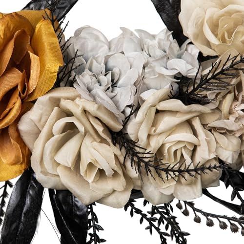 Northlight Halloween Skulls with Roses Wreath 14 Inch Unlit