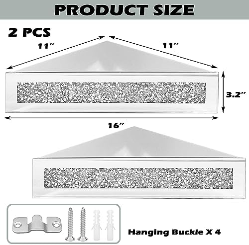 Royxen Floating Corner Shelves 2 Sets Crystal Mirrored