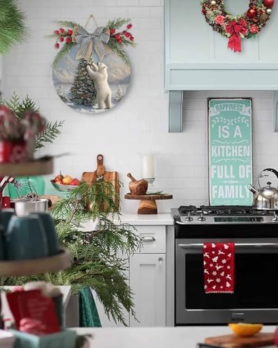 Welcome Sign Christmas Wreath Decor Round Wood Sign