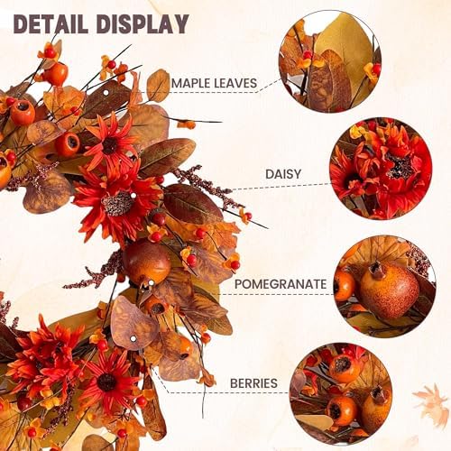 18 Inch Fall Wreath for Front Door Decor