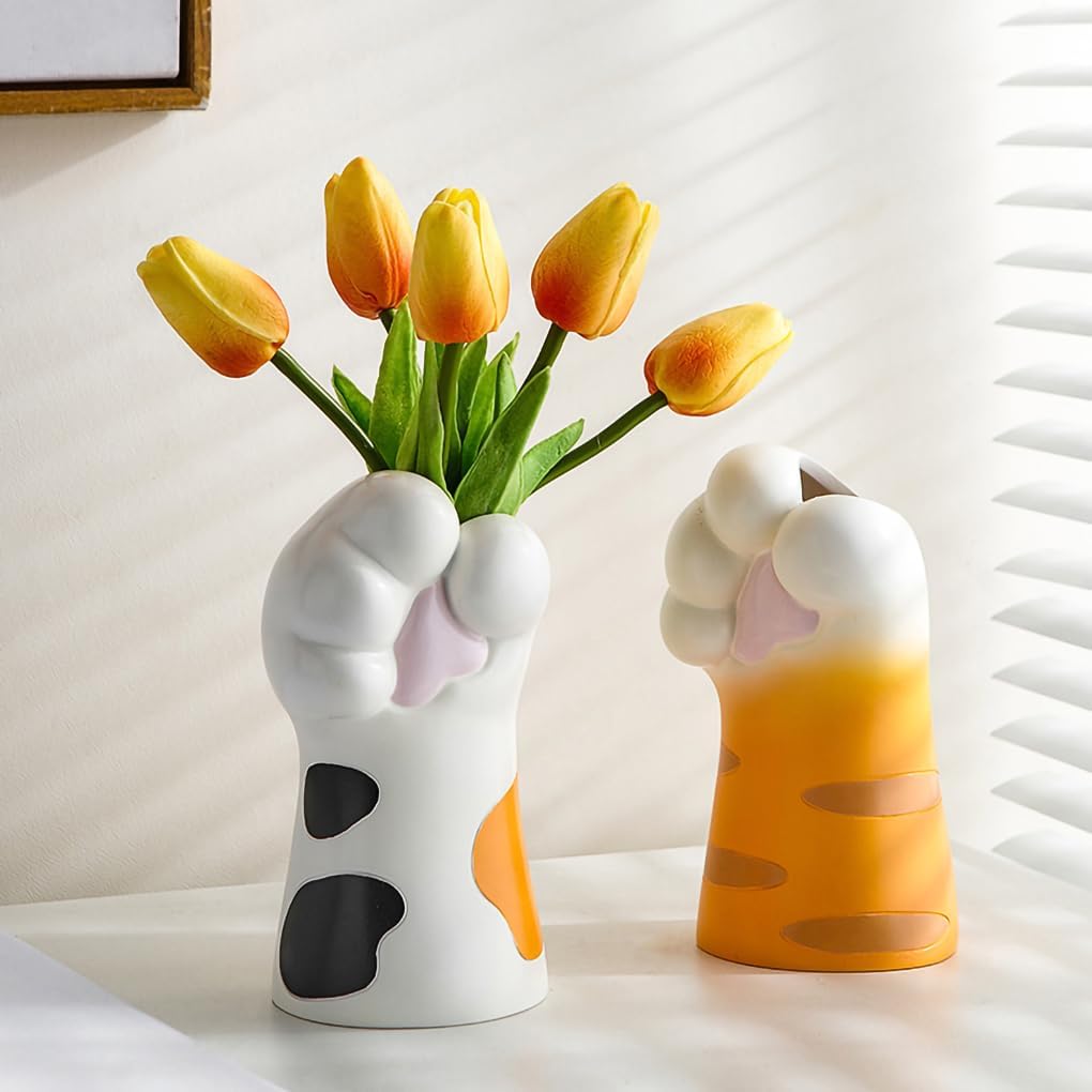 WAIT FLY Cat Paw Ceramic Flower Vase Orange