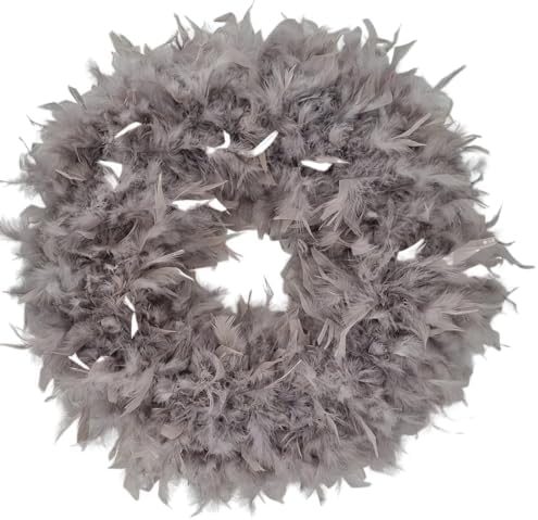 Feather Wreath Decor Taupe Light Grey 50-55 cm