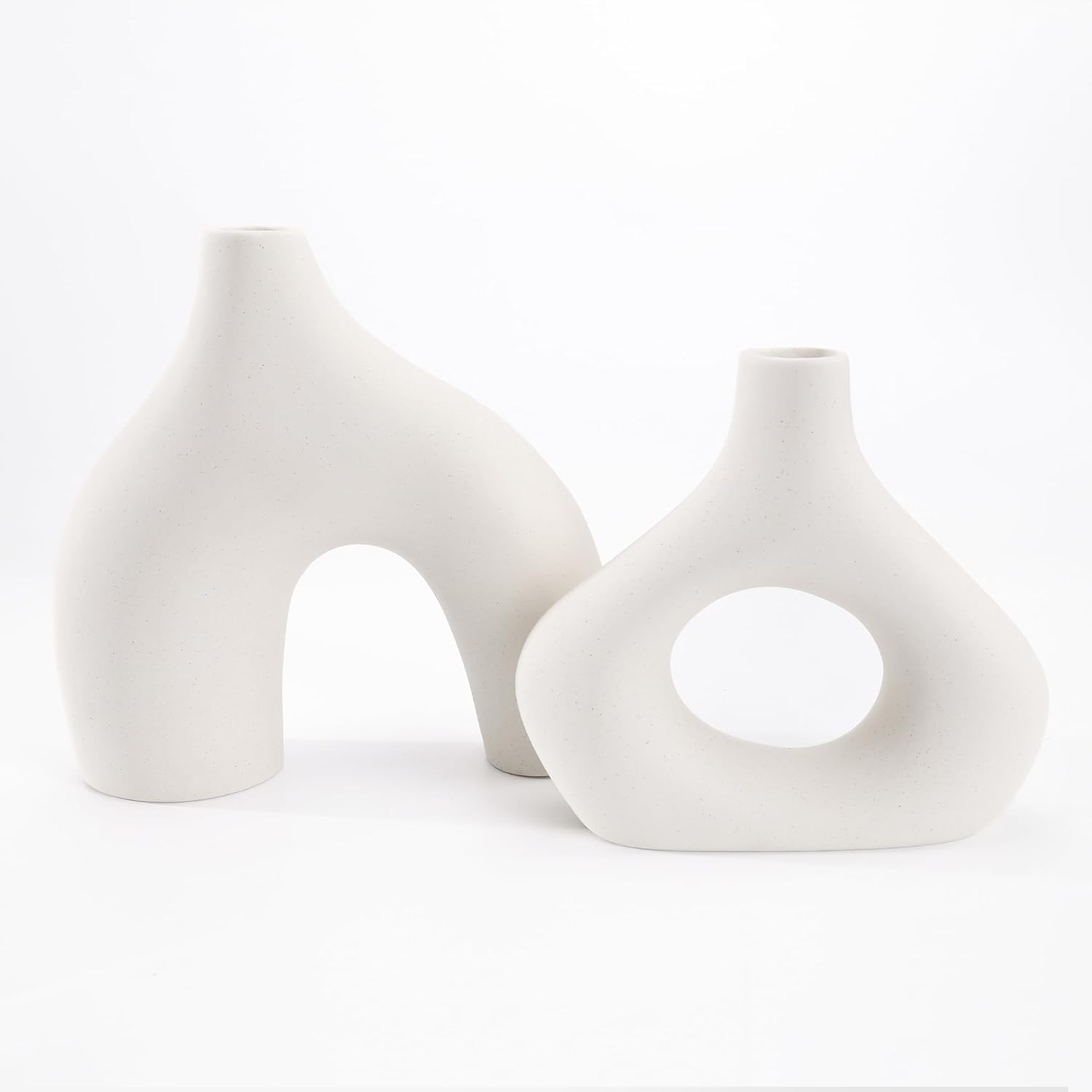 GarDream White Ceramic Vase Set of 2 Minimalist Donut Style