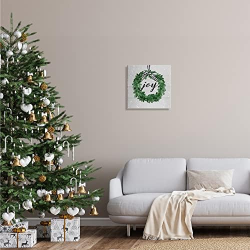 Stupell Industries Joy Sentiment Green Winter Leaf Wreath Canvas Wall Art