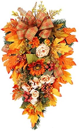 Fall Harvest Teardrop Wreath with Lights