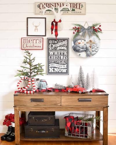 Welcome Sign Christmas Wreath Decorations Snowman Wood Wall Decor