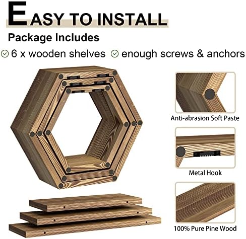 Modern Wooden Hexagon Floating Shelves Set of 6