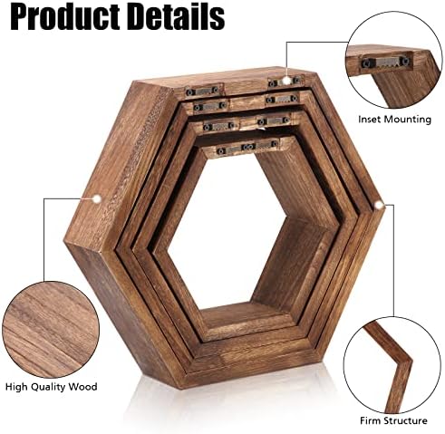 Maitys Hexagon Floating Shelves Set of 8 Brown Wood Wall Decor