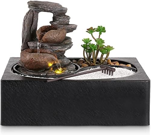 WICHEMI Tabletop Water Fountain with LED Light for Home Office Decor