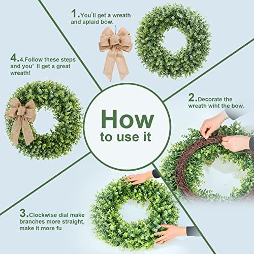 KuiMen Interchangeable Boxwood Wreath - 22 Green Door Decor for Seasons