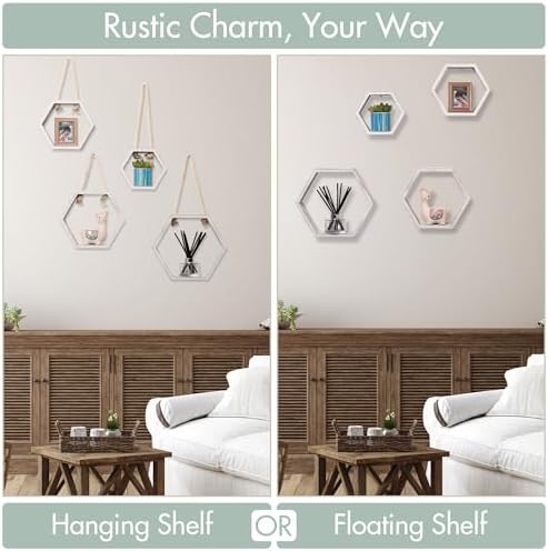 Dual Purpose Hexagon Shelves Set of 4 for Wall and Hanging