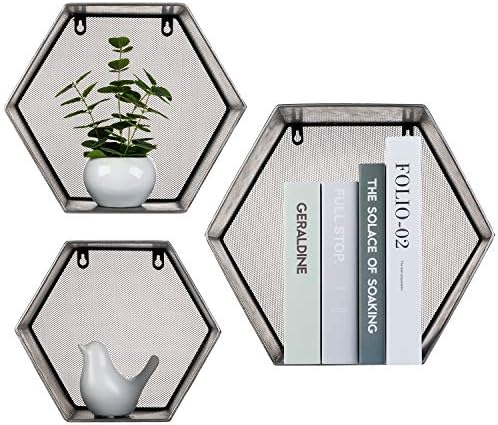 3 Piece Rustic Hexagon Floating Shelves Set
