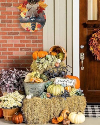 Welcome Sign Fall Thanksgiving Wreath Decor Raccoon Wood Round Door Sign