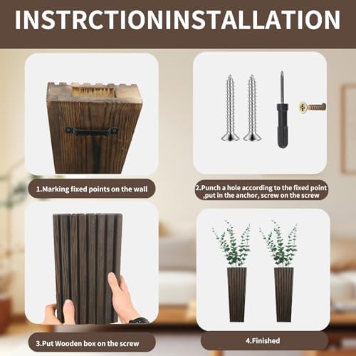 2 Pack Brown Wood Wall Planter for Indoor Decor