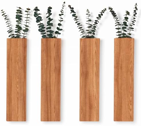 4 Pack Wood Wall Decors for Indoor Plants and Dried Flowers