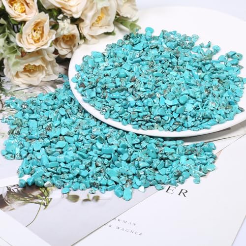 SUNYIK 2-Pack Howlite Turquoise Tumbled Chips Stones Cylindrical Crystal Cabinet Knobs