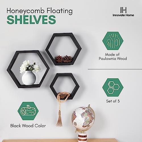 Hexagon Floating Shelves Set of 3 for Home Decor Storage