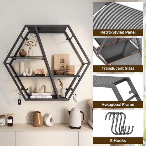 Floating Shelf with Lights LED Gaming Display Shelf 4-Tier Wall Mount