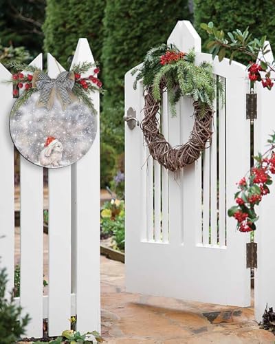 Christmas Welcome Sign with Black Bow and Red Berries