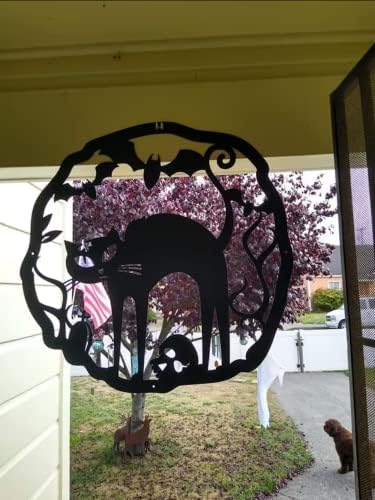 RealSteel Halloween Cat Wreath Front Door Sign
