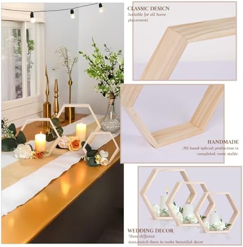 12 Pcs Wooden Hexagon Shelves 3 Sizes