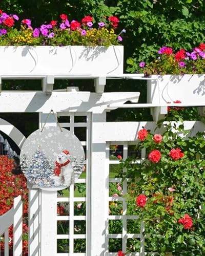 Christmas Welcome Sign Front Door Decor 10 Inch Wooden Wreath