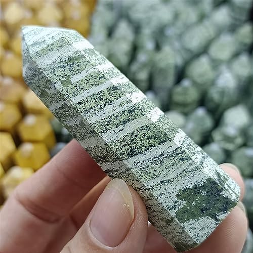 KatLin Natural Green Zebra Stone Crystal Column for Home Office Decor
