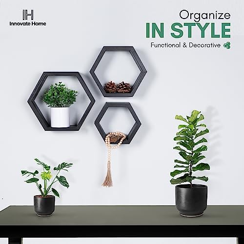 Hexagon Floating Shelves Set of 3 for Home Decor Storage