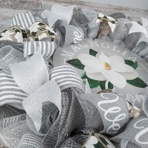 Neutral Magnolia Welcome Wreath - 24 Inch Front Door Decor