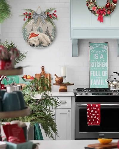 Welcome Sign Christmas Wreath Decor Santa Hat Bear Wood Wall Decor