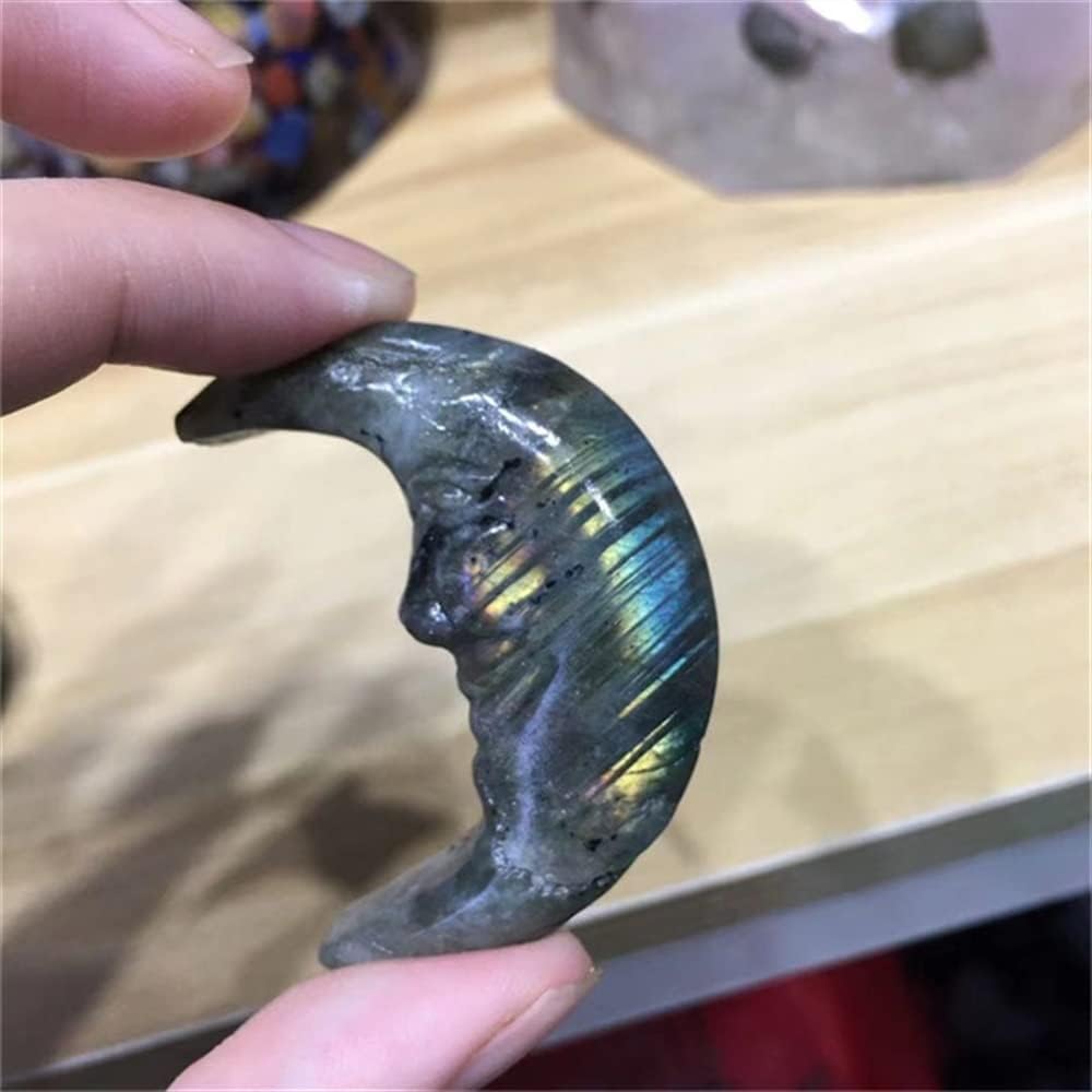 PEKMAR Natural Quartz Labradorite Moon Crystal Decoration 1pc