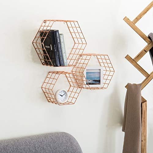 MyGift Copper Floating Hexagon Shelves Set of 3