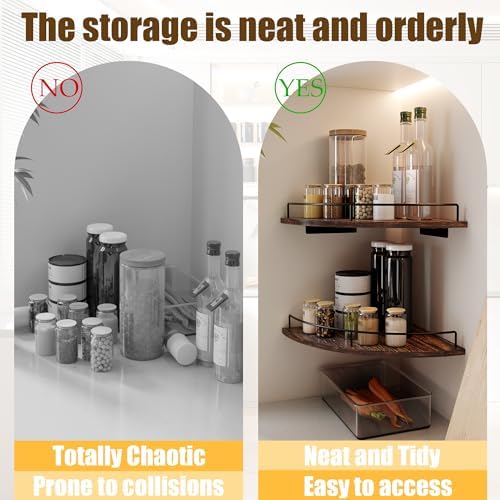 Corner Floating Shelves Set of 2 Rustic Brown Wood Wall Mount Storage with Guardrail