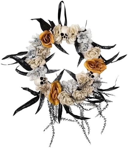Northlight Halloween Skulls with Roses Wreath 14 Inch Unlit