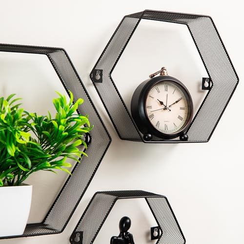 Mind Reader Hexagon Floating Shelves Set of 3 Black