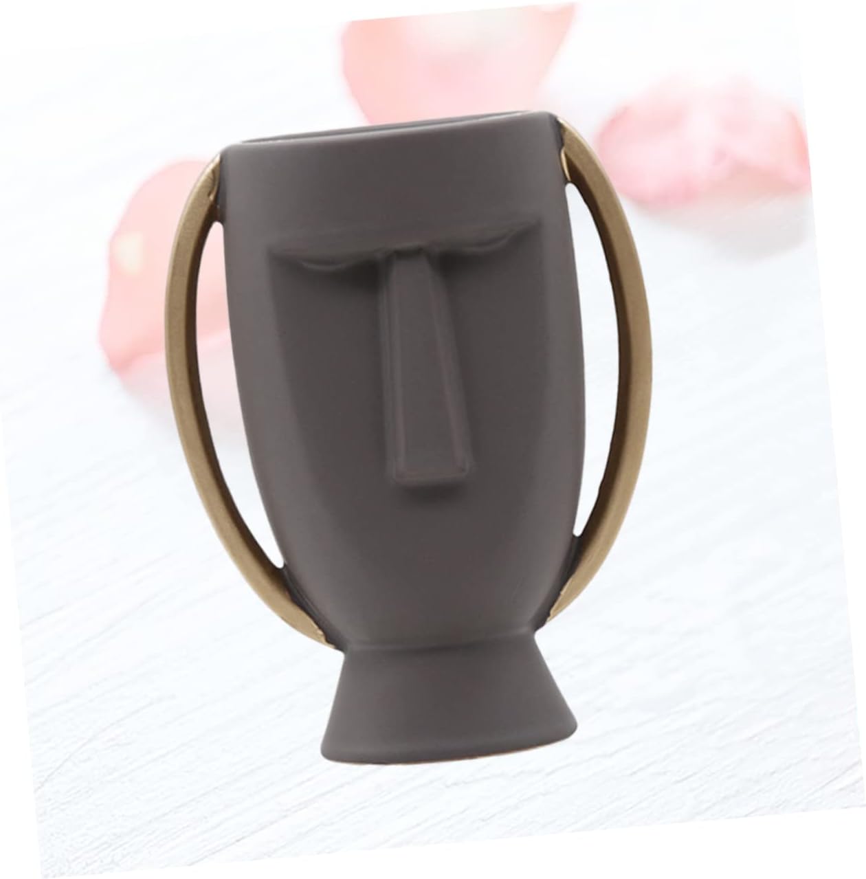 Human Face Ceramic Vase Dry Flower Holder for Home Decoration Unique Table Ornament Grey Craft