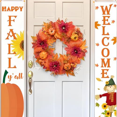 Fall Wreath with Lights - 20 Inch Autumn Decor for Front Door and Porch
