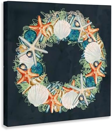Stupell Industries Starfish Nautical Wreath Wall Art 17x17 Gray