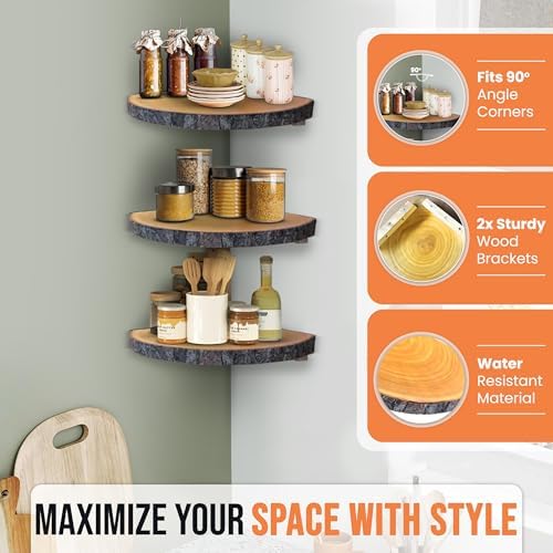 3 Tier Corner Floating Shelves Solid Paulownia Wood