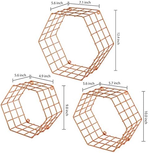 MyGift Copper Floating Hexagon Shelves Set of 3
